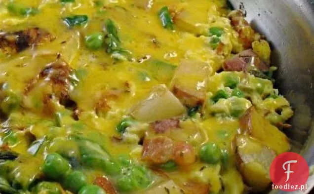 Tortilla z ziemniaków, grochu i boczku
