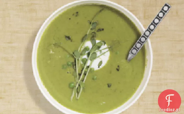 Zupa z zielonego groszku z estragonem i kiełkami grochu