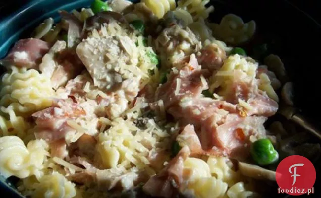 Kremowy makaron czosnkowy z pieczarkami i Prosciutto