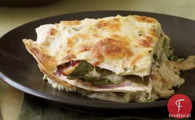 Zapiekanka rigatoni z kurczakiem i szpinakiem