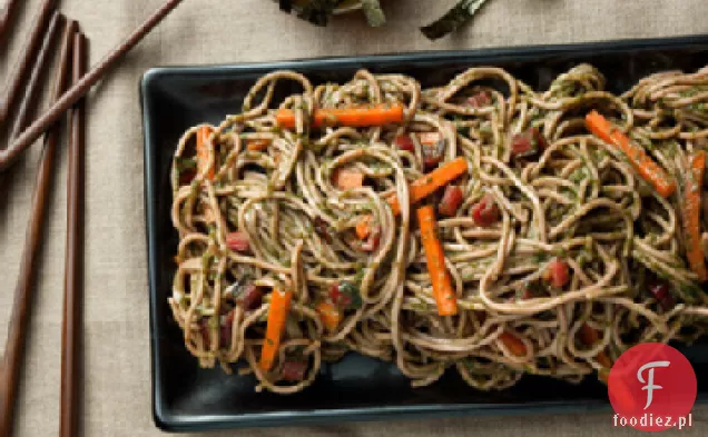 Makaron Soba z Chardą Szwajcarską-Miso Pesto