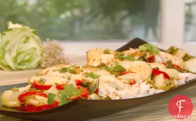 Sezam Czerwony Kurczak Curry z Bok Choy i słodkim ryżem kokosowym