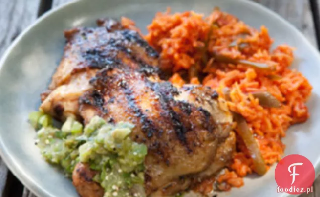 Udka z kurczaka z kminkiem z grillowaną salsą Tomatillo