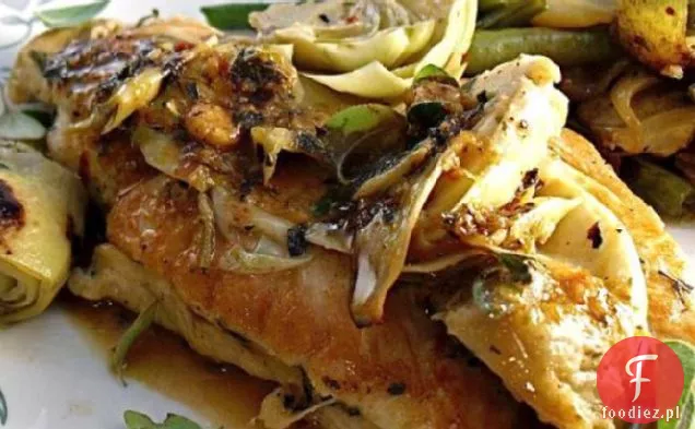 Duszony Grecki kurczak i karczochy
