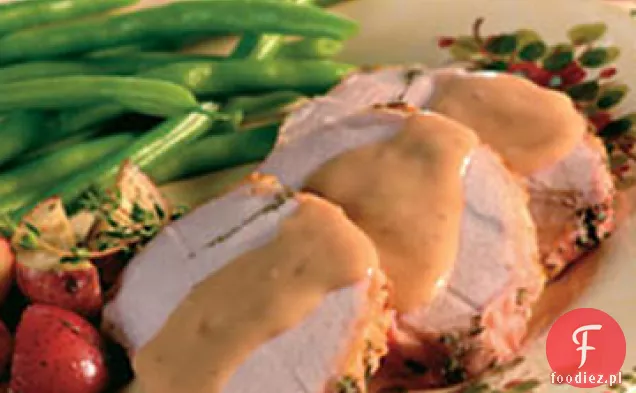 Herbed pieczeń wieprzowa i kremowy sos grzybowy