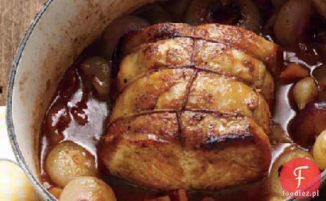 Schab z perłową cebulą i morelami