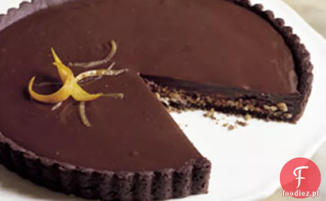 Tarta z gorzkiej czekolady i pomarańczy z prażonymi migdałami
