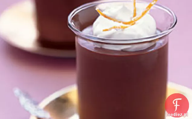 Czekoladowo-pomarańczowe garnki de Crème z kandyzowaną skórką pomarańczową
