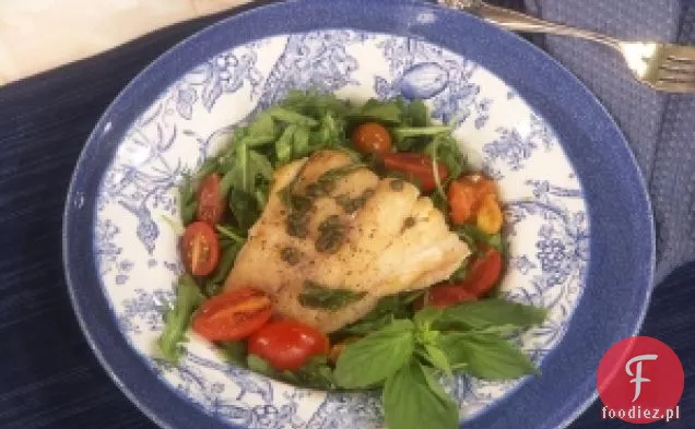 Cat Cora ' s Red Snapper Z Pepitami, kaparami, pomidorkami koktajlowymi i