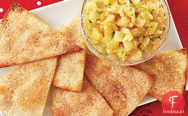 Chipsy Tortilla cynamonowo-cukrowe z salsą ananasową