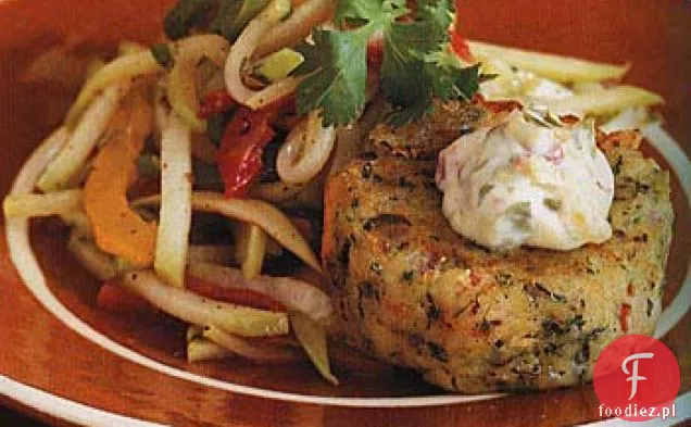 Placki z krewetkami i słodkimi ziemniakami z sosem Chayote Slaw i Chipotle