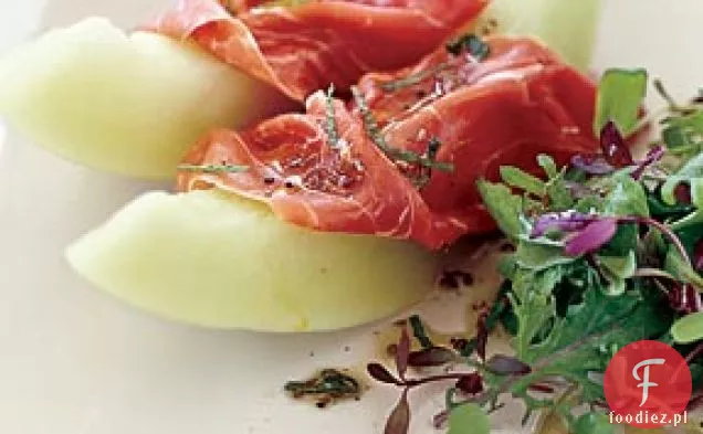 Honeydew i Prosciutto z zielenią i miętą Vinaigrette