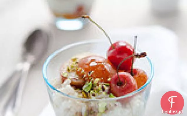 Lawendowe miód Risotto z wanilią pieczone owoce pestkowe