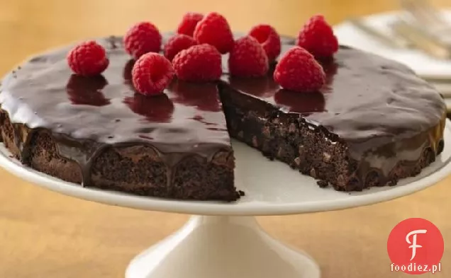 Bezglutenowy tort Brownie Ganache z malinami