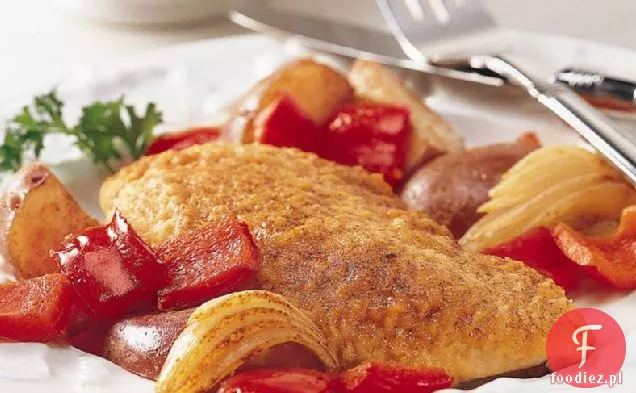 Pikantny obiad z pieczonym kurczakiem i ziemniakami
