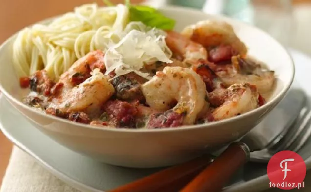 Creamy Fire-Pieczone Pomidory & Pesto Krewetki Capellini