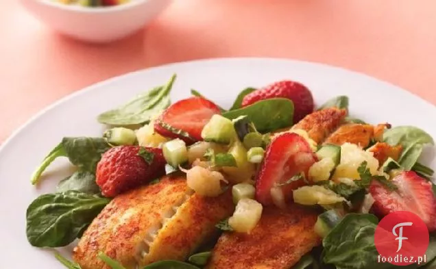 Sałatka Tilapia z salsą truskawkowo-ananasową