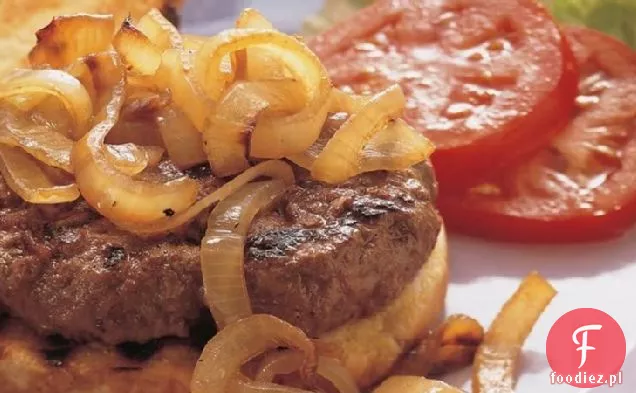 Grillowane steki hamburgerowe z pieczoną cebulą