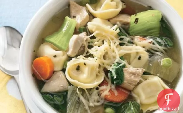 Wolnooparkowy gulasz z kurczakiem i warzywami Tortellini