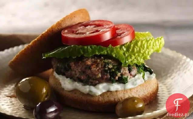 Greckie burgery Pita ze szpinakiem, fetą i sosem Tzatziki