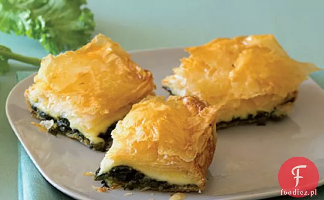 Musztardowa zieleń i ciasto Fontina Filo