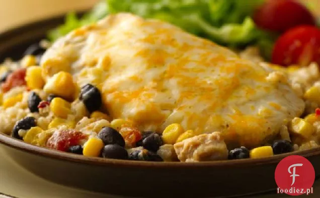 Serowa zapiekanka z kurczakiem i ryżem