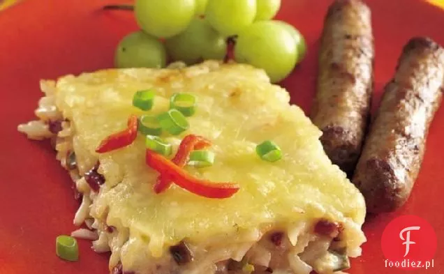 Brunch ziemniaki Alfredo z pieczoną papryką