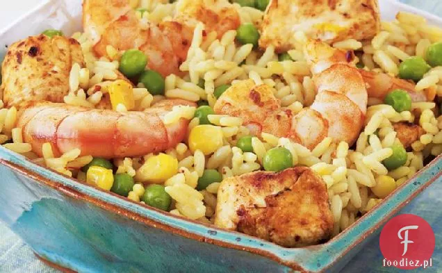 Szybka Paella z krewetkami i kurczakiem