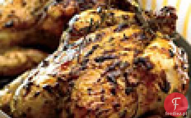 Kurczak pieczony musztardą z ciepłą sałatką Frisée i Fingerlings i boczkiem