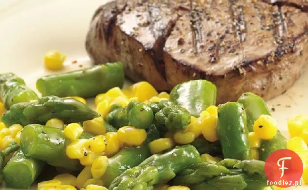 Bezglutenowe szparagi i kukurydza z polewą miodowo-musztardową