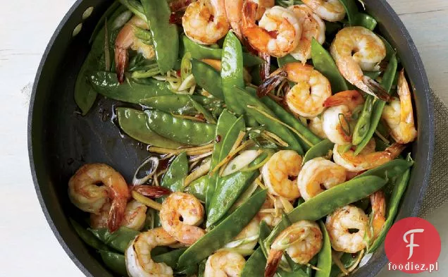 Gingered Stir-Fry z krewetkami i groszkiem śnieżnym