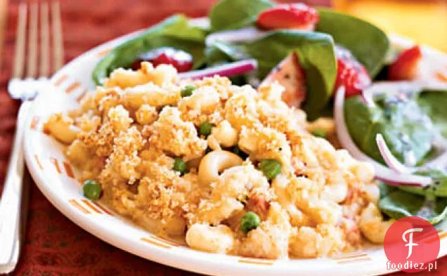 Makaron z szynką i serem zapiekany z groszkiem