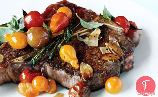 Stek Porterhouse z pomidorkami Cherry smażonymi na patelni