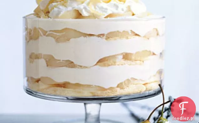Tiramisu z białej czekolady z przyprawionymi gruszkami