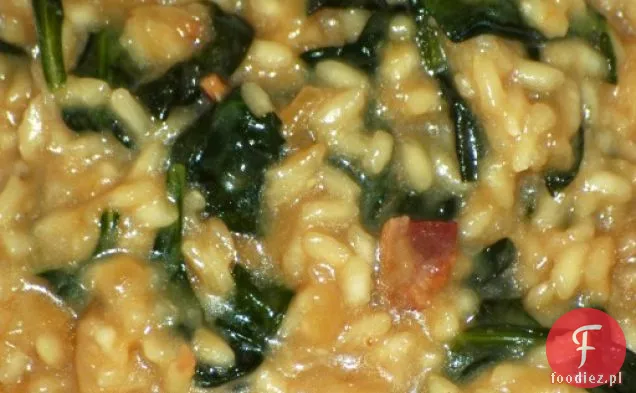 Karmelizowane Risotto Z Cebulą, Szpinakiem I Boczkiem
