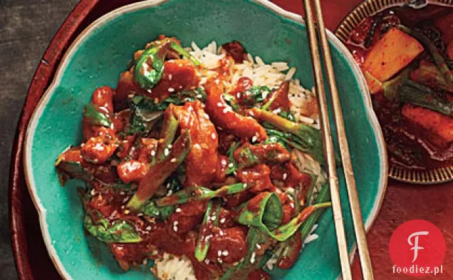 Dak Bokkeum ze szpinakiem (Koreański Duszony kurczak ze szpinakiem)