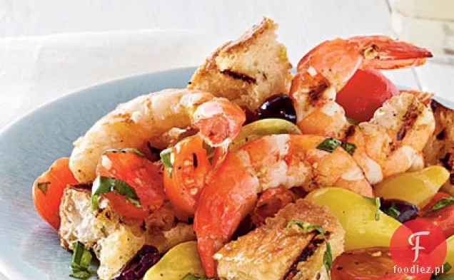 Sałatka Panzanella Z Grillowanymi Krewetkami