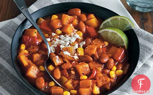 Pinto Bean Chili z kukurydzą i dynią zimową