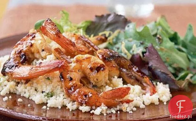 Krewetki na trzcinie cukrowej z glazurą Rumową