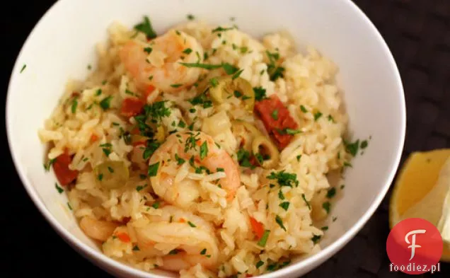 Dziś Kolacja: ryż z Chorizo, krewetki i zielone oliwki