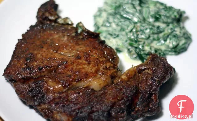 Pan-Seared Ribeye Steak with Quick Creamed Spin
