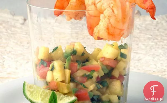 Smażony koktajl krewetkowy z tropikalną Chipotle-Salsa z awokado