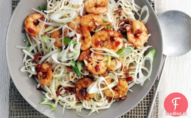 Krewetki czosnkowe chilli z makaronem sezamowym