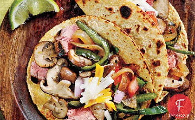 Dzikie grzyby, stek z flanki i Tacos Poblano