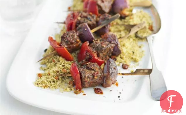 Harissa lamb & pepper kebabs