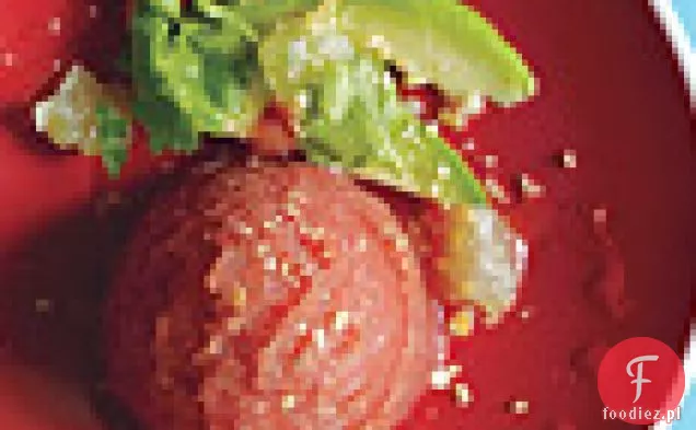 Awokado z pikantnym sorbetem pomidorowym i frytkami