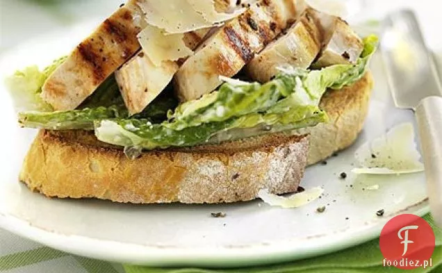 Open chicken Caesar sandwich