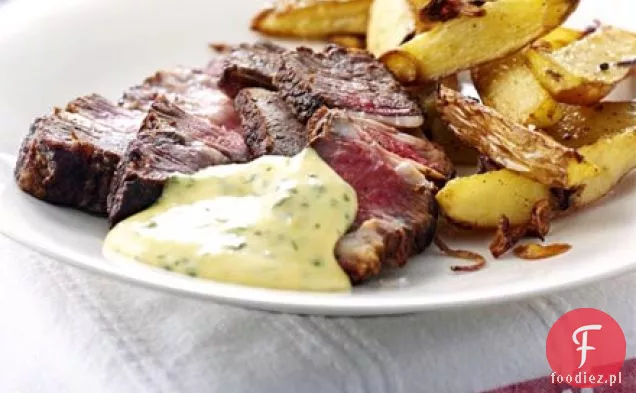 Stek z Rib-eye z bazylią hollandaise