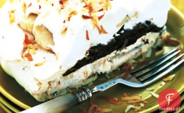 Kokosowa Pavlova z musem czekoladowym i bananami