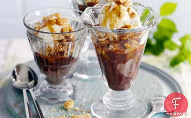 Nutty caramel & choc sundaes